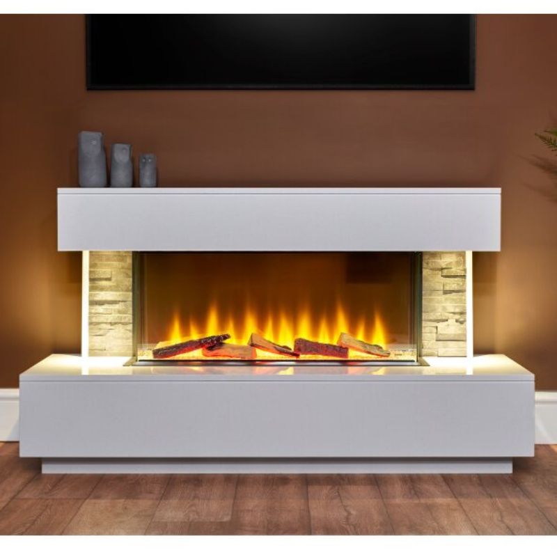 Acantha Aspen White Marble & Slate Fireplace Suite with Downlights, 50 Inch