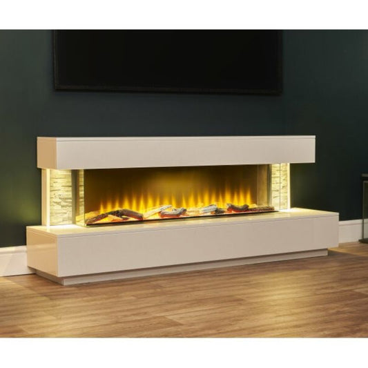 Acantha Aspen White Marble & Slate Fireplace Suite with Downlights, 69 Inch