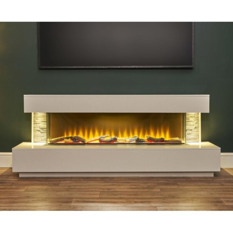 Acantha Aspen White Marble & Slate Fireplace Suite with Downlights, 69 Inch