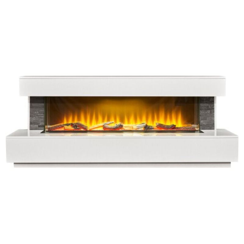 Acantha Aspen White Marble & Slate Fireplace Suite with Downlights, 69 Inch