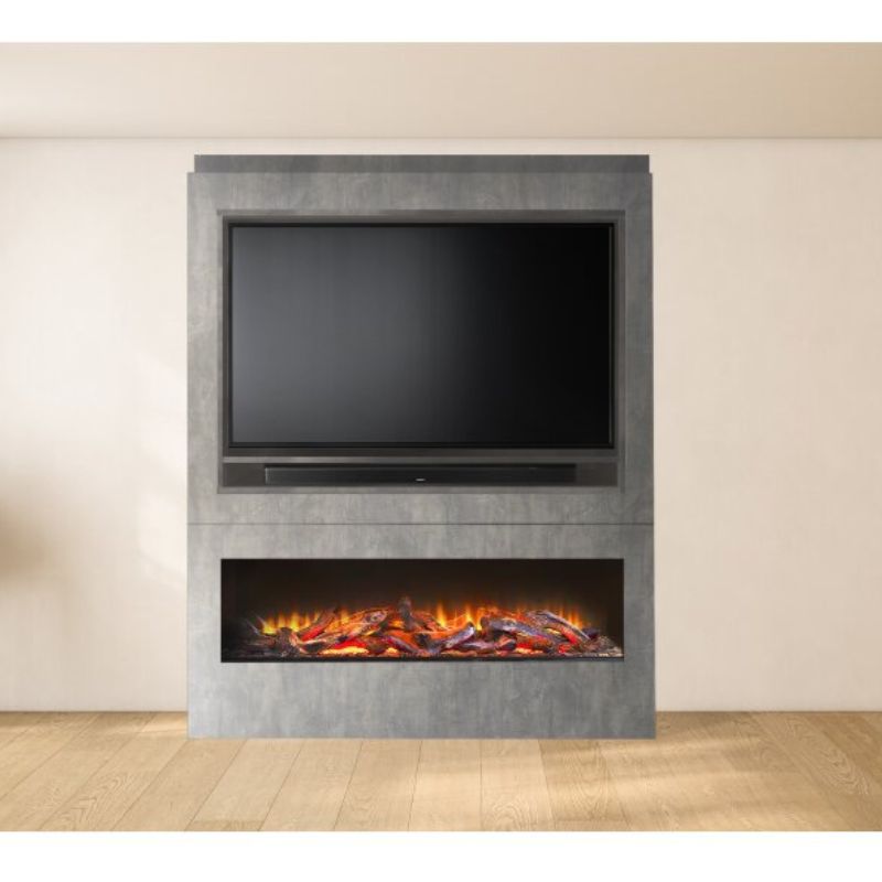 Acantha Athena Pre-Built Concrete Effect Fully Inset Media Wall with TV & Media Recess