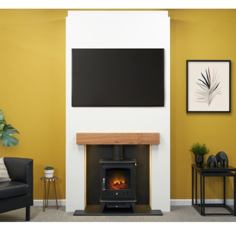 Acantha Pre-Built Stove Media Wall 1 with Aviemore Electric Stove in Black