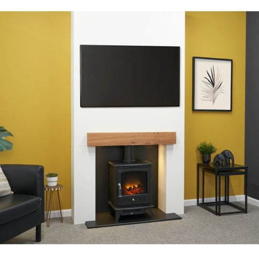 Acantha Pre-Built Stove Media Wall 1 with Aviemore Electric Stove in Black