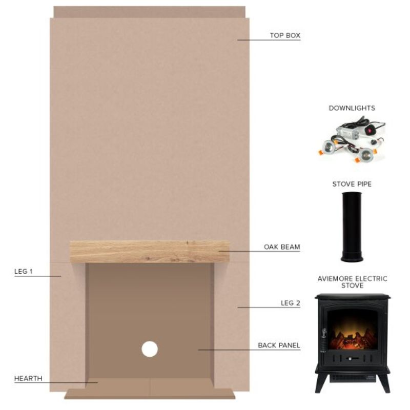 Acantha Pre-Built Stove Media Wall 1 with Aviemore Electric Stove in Black