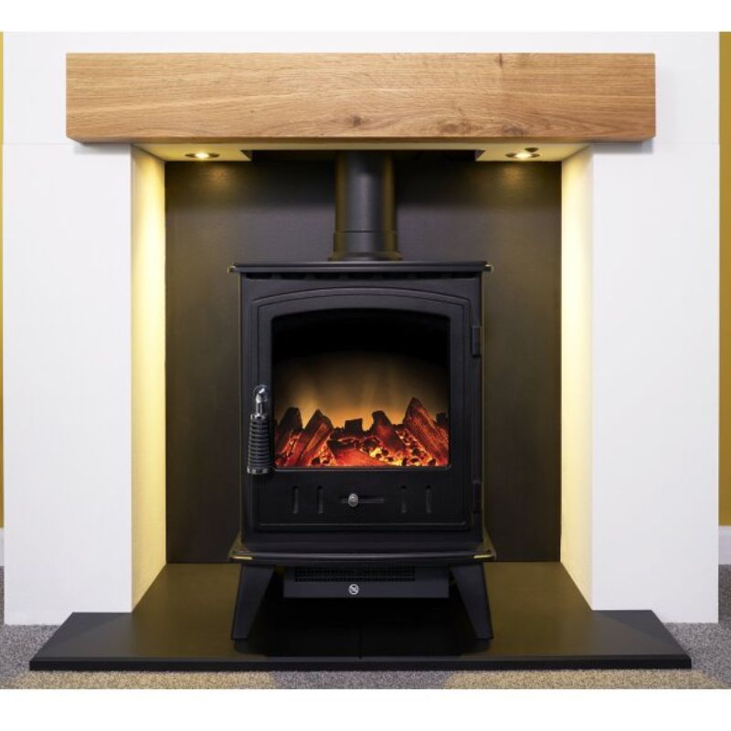 Acantha Pre-Built Stove Media Wall 1 with Aviemore Electric Stove in Black
