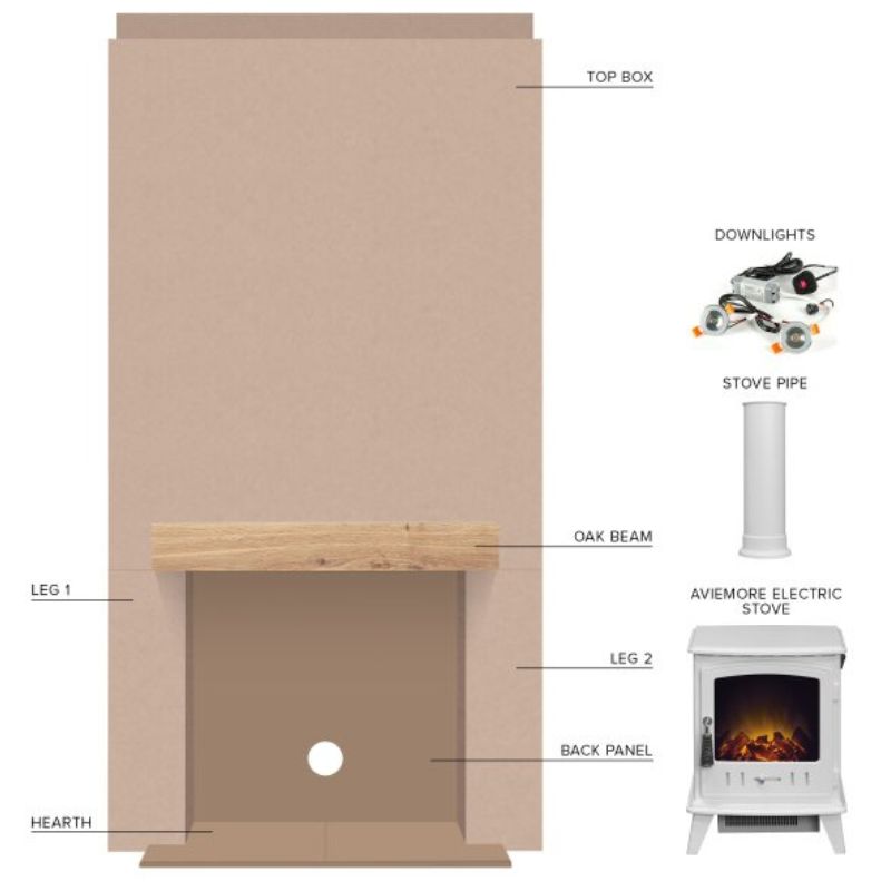 Acantha Pre-Built Stove Media Wall 1 with Aviemore Electric Stove in White