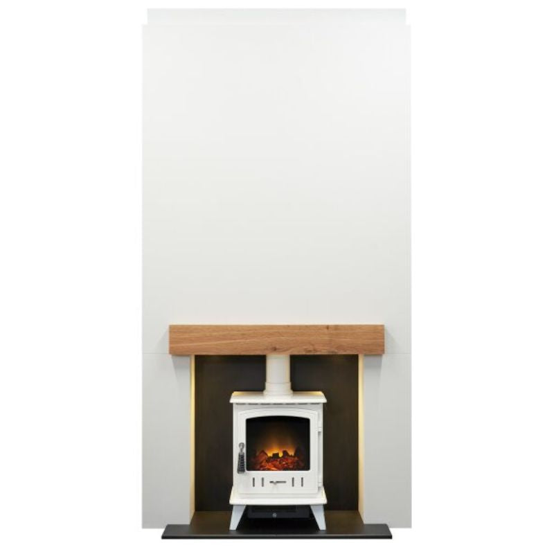 Acantha Pre-Built Stove Media Wall 1 with Aviemore Electric Stove in White