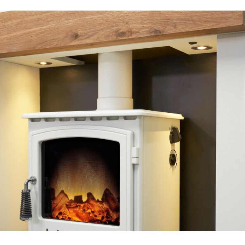 Acantha Pre-Built Stove Media Wall 1 with Aviemore Electric Stove in White