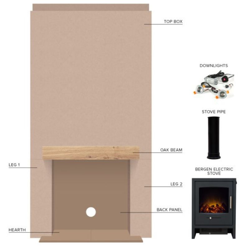 Acantha Pre-Built Stove Media Wall 1 with Bergen Electric Stove in Charcoal Grey