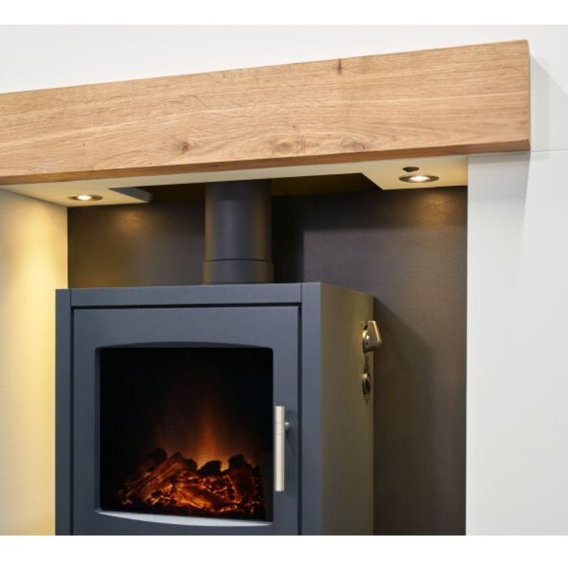 Acantha Pre-Built Stove Media Wall 1 with Bergen Electric Stove in Charcoal Grey