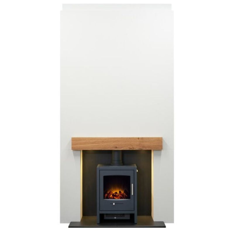 Acantha Pre-Built Stove Media Wall 1 with Bergen Electric Stove in Charcoal Grey