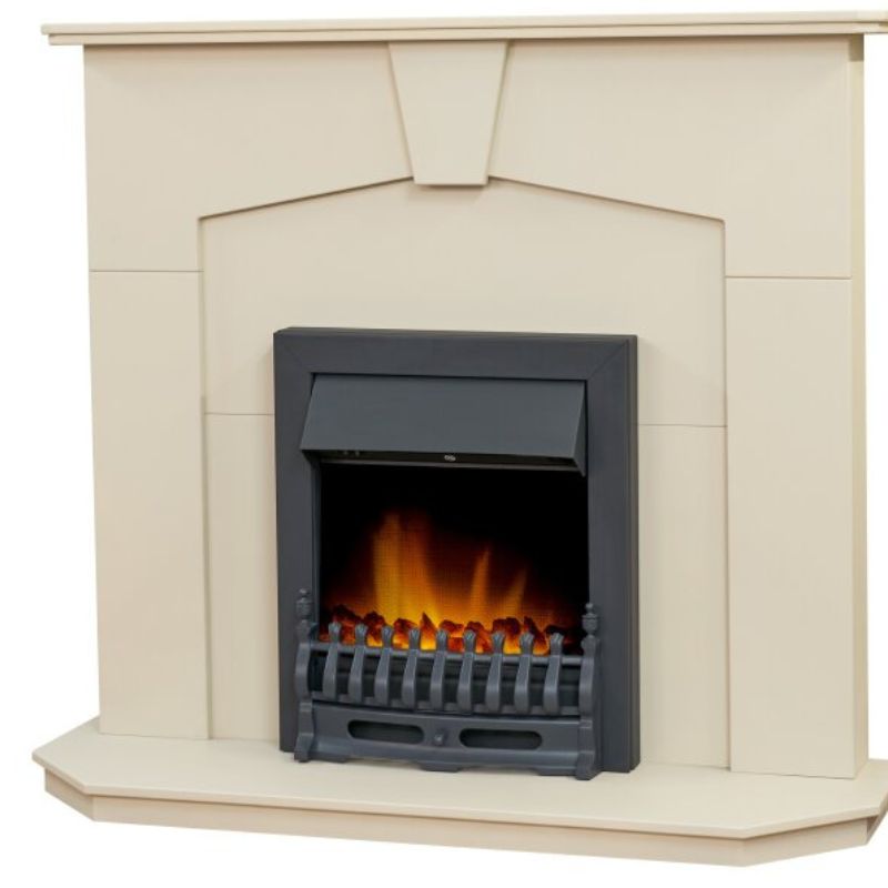 Adam Abbey Fireplace in Stone Effect with Blenheim Electric Fire in Black, 48 Inch