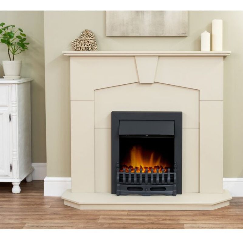 Adam Abbey Fireplace in Stone Effect with Blenheim Electric Fire in Black, 48 Inch