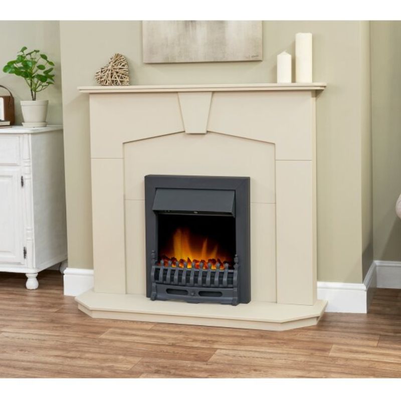 Adam Abbey Fireplace in Stone Effect with Blenheim Electric Fire in Black, 48 Inch