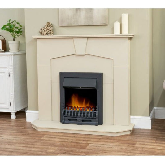 Adam Abbey Fireplace in Stone Effect with Blenheim Electric Fire in Black, 48 Inch
