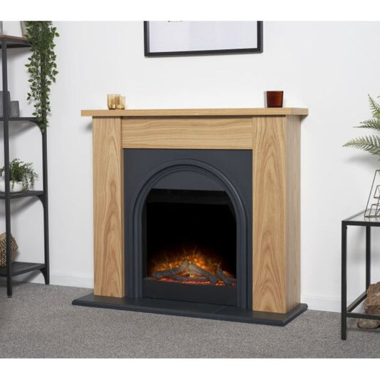 Adam Burlington Electric Fireplace Suite in Oak & Charcoal Grey, 44 Inch