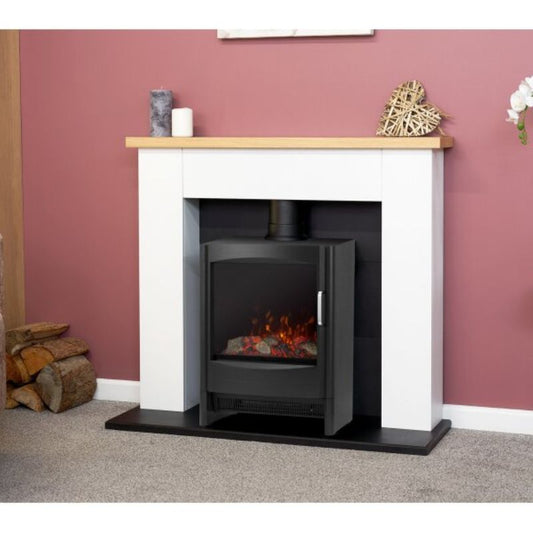 Adam Chester Fireplace in Pure White with Sureflame Keston Electric Stove in Black 39 Inch