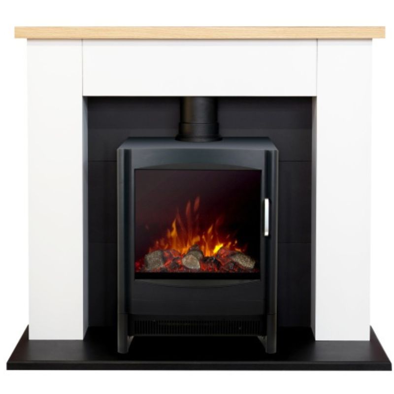 Adam Chester Fireplace in Pure White with Sureflame Keston Electric Stove in Black 39 Inch