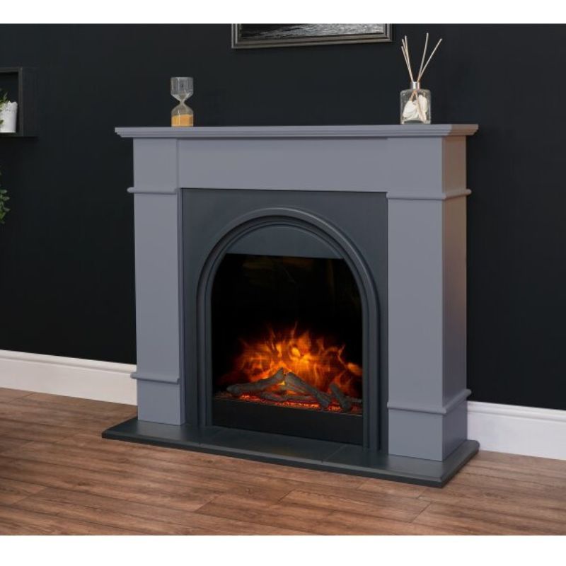 Adam Chesterfield Electric Fireplace Suite in Grey & Charcoal Grey, 44 Inch