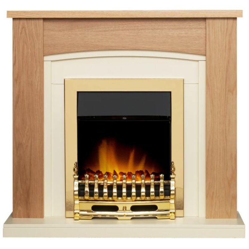 Adam Chilton Fireplace in Oak & Cream with Blenheim Electric Fire in Brass, 39 Inch