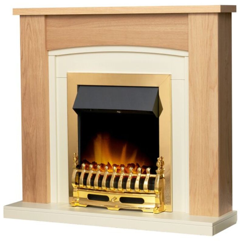 Adam Chilton Fireplace in Oak & Cream with Blenheim Electric Fire in Brass, 39 Inch