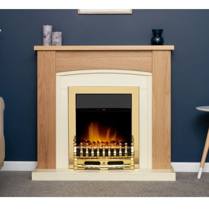 Adam Chilton Fireplace in Oak & Cream with Blenheim Electric Fire in Brass, 39 Inch