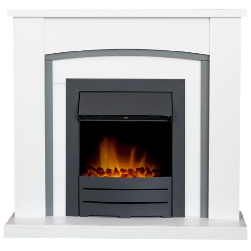 Adam Chilton Fireplace in Pure White & Grey with Colorado Electric Fire in Black, 39 Inch