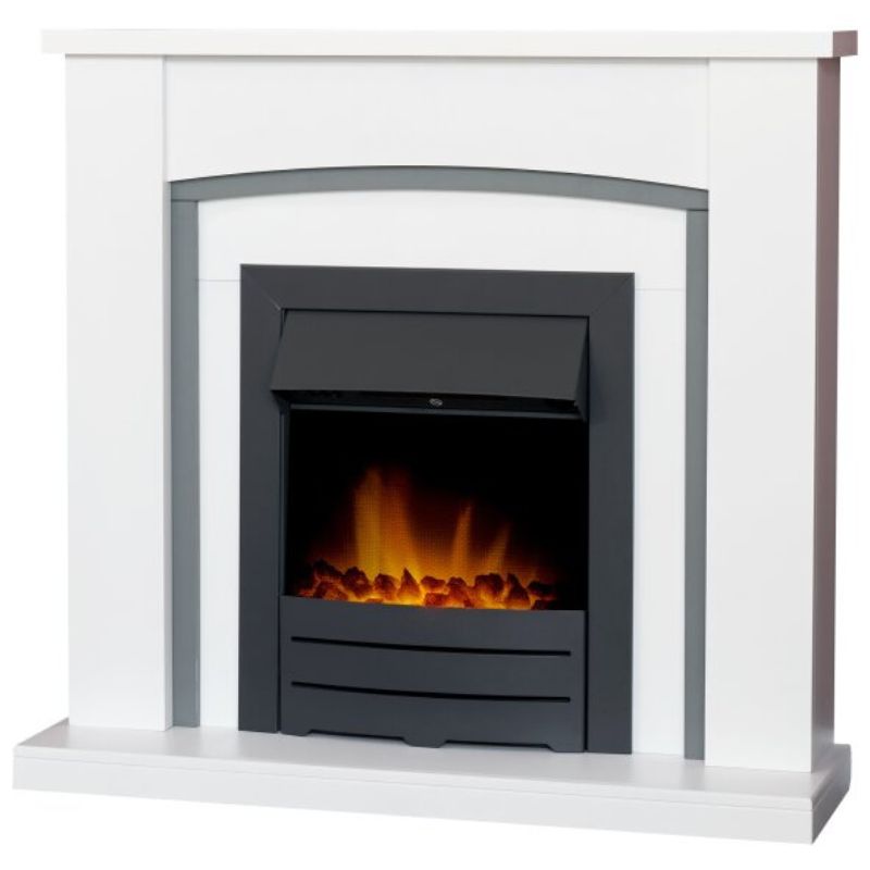 Adam Chilton Fireplace in Pure White & Grey with Colorado Electric Fire in Black, 39 Inch