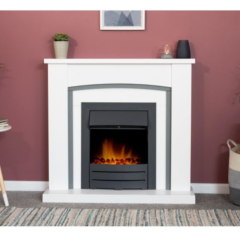 Adam Chilton Fireplace in Pure White & Grey with Colorado Electric Fire in Black, 39 Inch