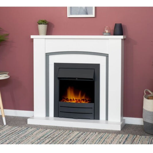 Adam Chilton Fireplace in Pure White & Grey with Colorado Electric Fire in Black, 39 Inch