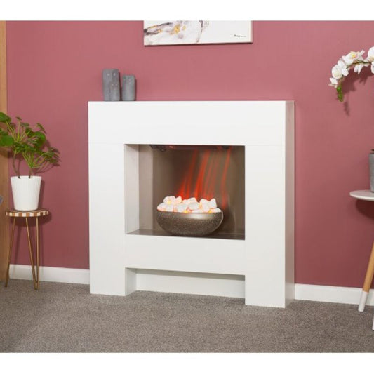 Adam Cubist Electric Fireplace Suite in White, 36 Inch