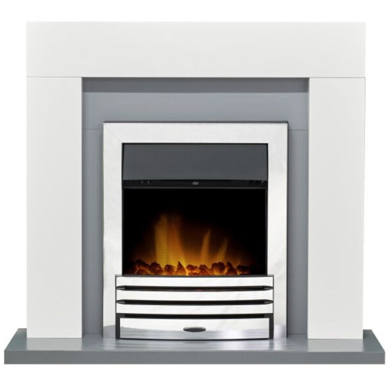 Adam Dakota Fireplace in Pure White & Grey with Eclipse Electric Fire in Chrome, 39 Inch