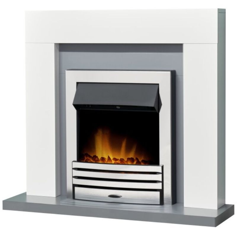 Adam Dakota Fireplace in Pure White & Grey with Eclipse Electric Fire in Chrome, 39 Inch