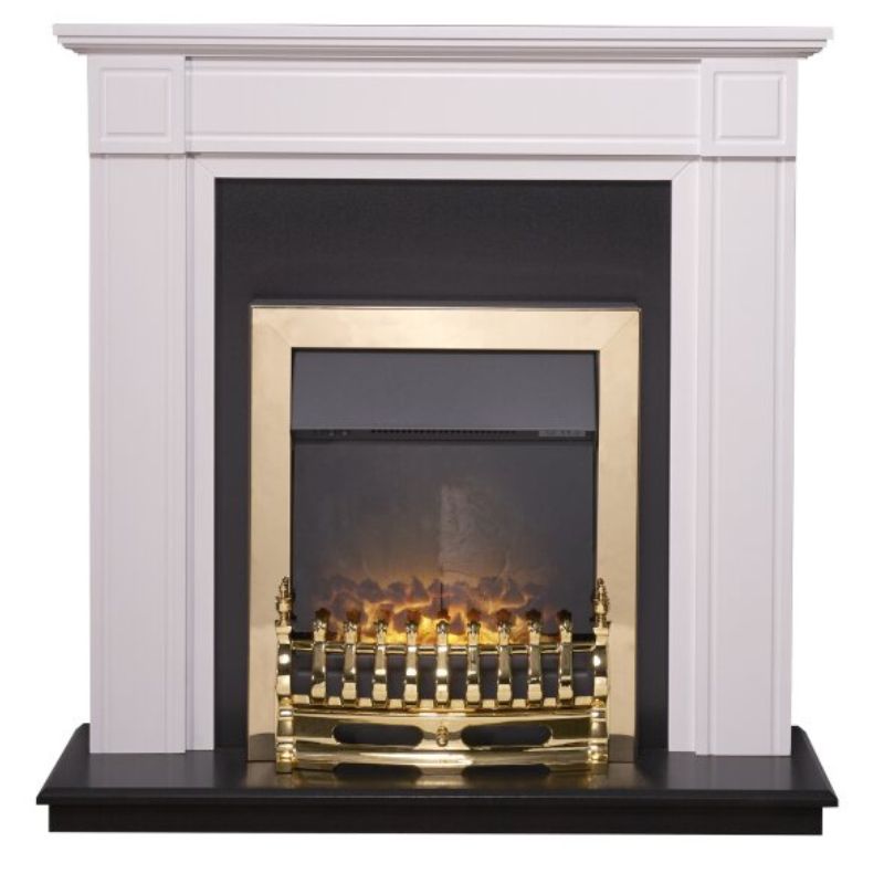 Adam Georgian Fireplace Suite in Pure White with Blenheim Electric Fire in Brass, 39 Inch