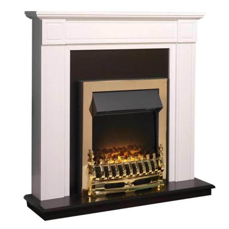 Adam Georgian Fireplace Suite in Pure White with Blenheim Electric Fire in Brass, 39 Inch