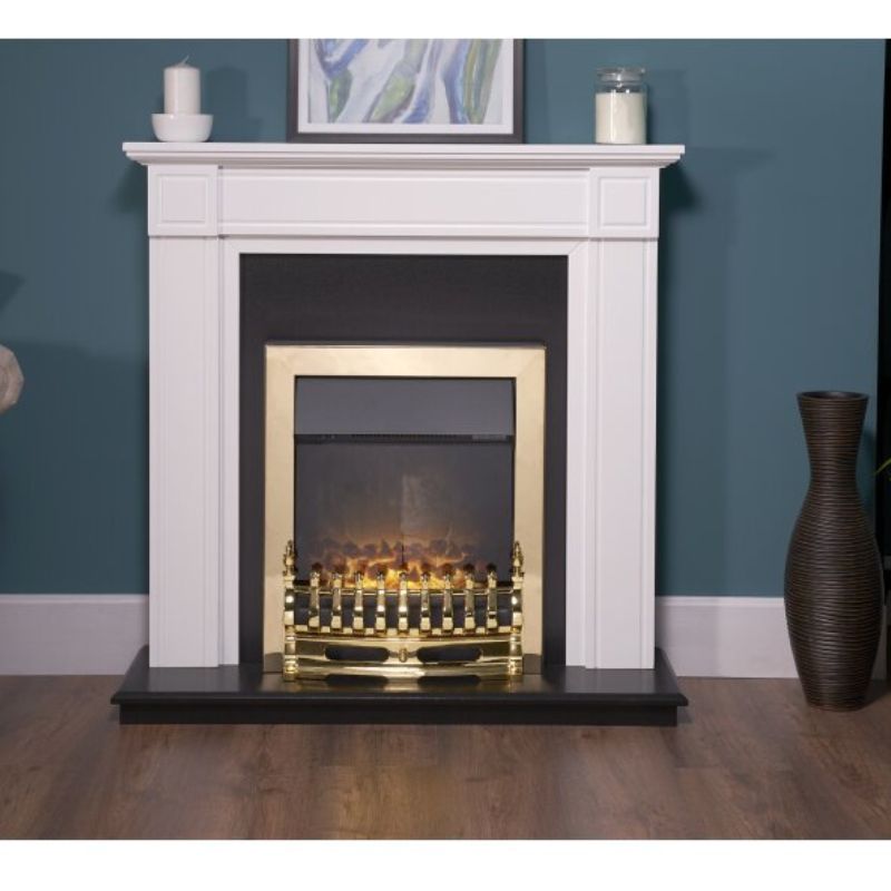 Adam Georgian Fireplace Suite in Pure White with Blenheim Electric Fire in Brass, 39 Inch