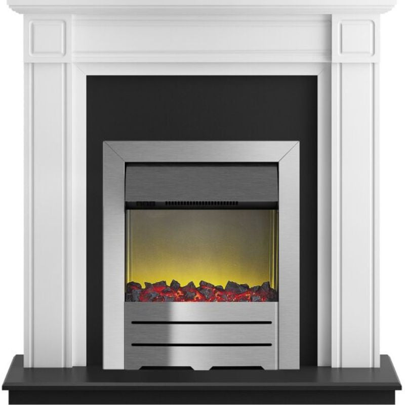 Adam Georgian Fireplace Suite in Pure White with Colorado Electric Fire in Brushed Steel, 39 Inch