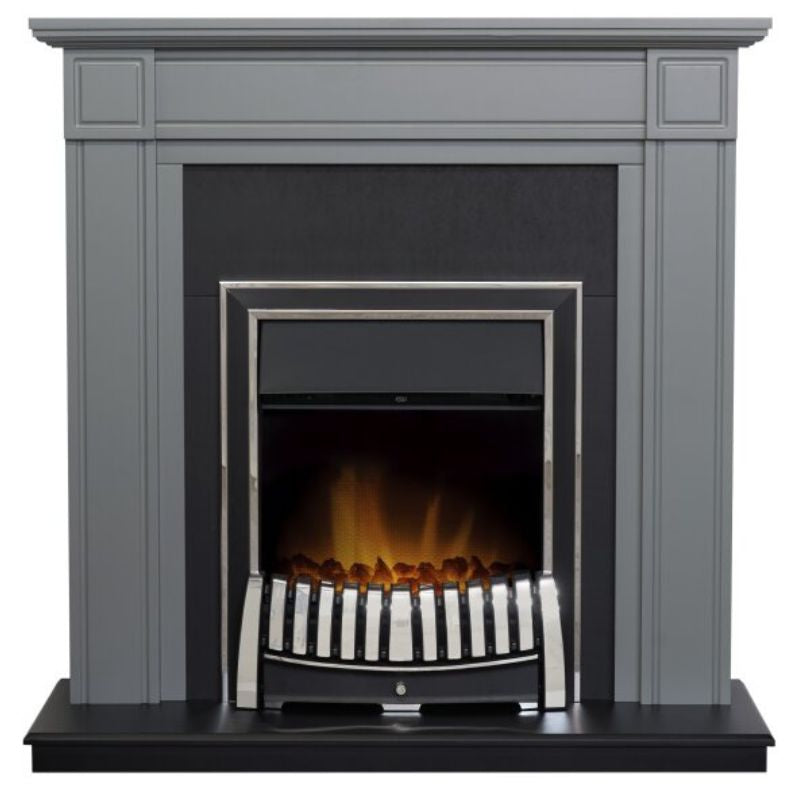 Adam Georgian Fireplace in Grey & Black with Chrome Elan Electric Fire, 39 Inch