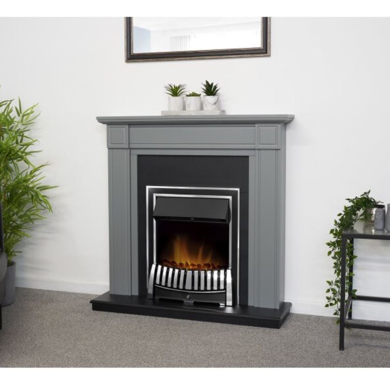 Adam Georgian Fireplace in Grey & Black with Chrome Elan Electric Fire, 39 Inch