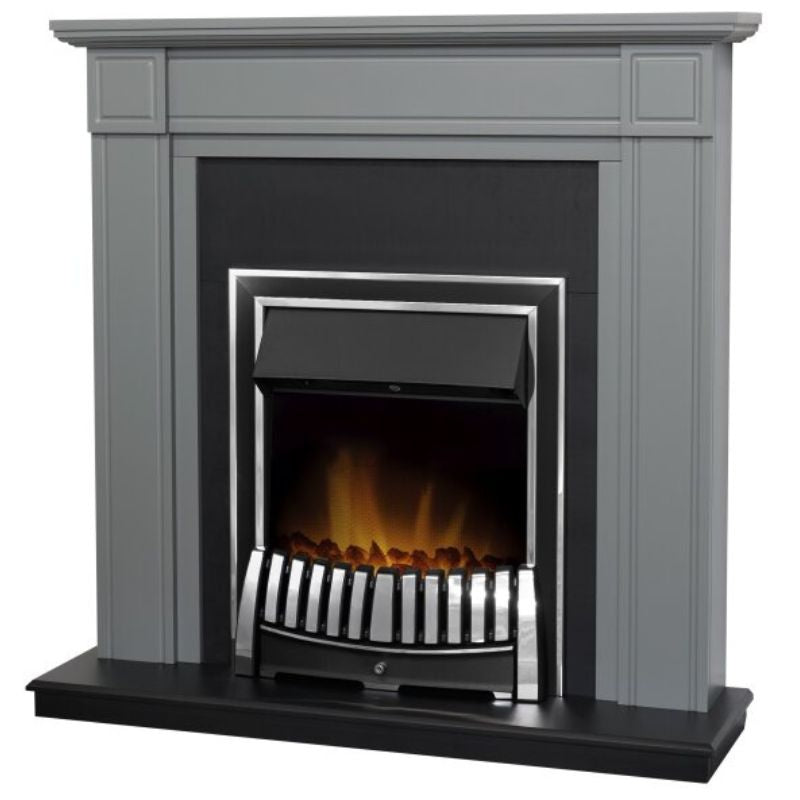 Adam Georgian Fireplace in Grey & Black with Chrome Elan Electric Fire, 39 Inch