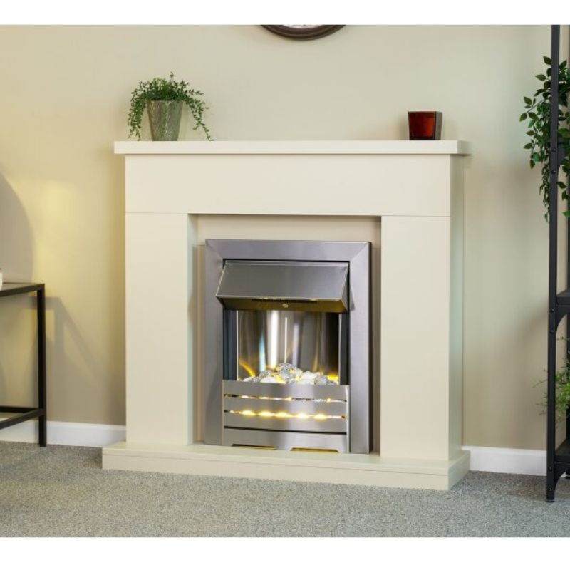 Adam Lomond Fireplace in Stone Effect with Helios Electric Fire in Brushed Steel, 39 Inch