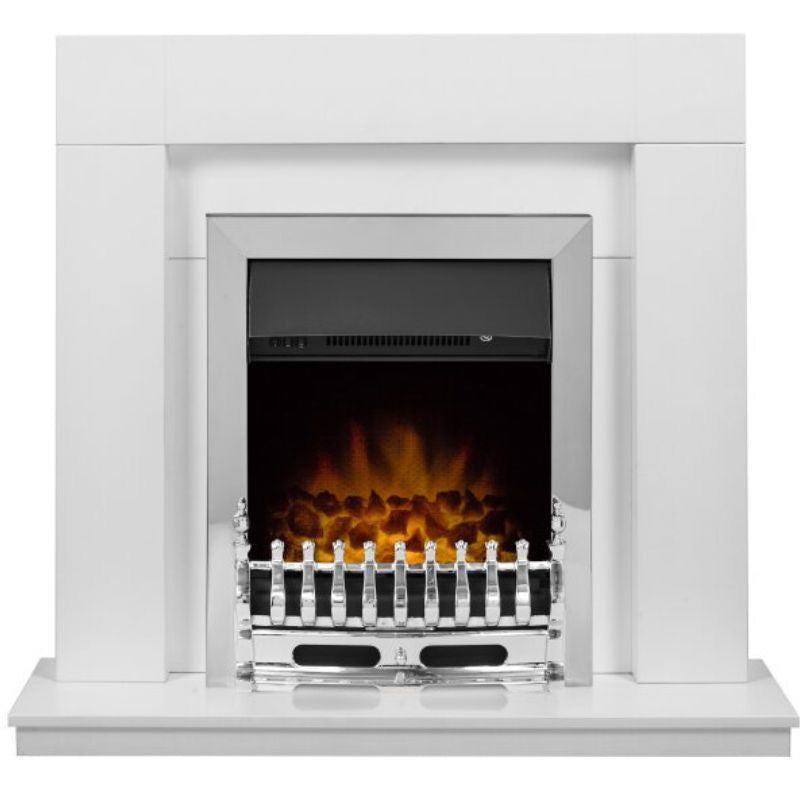 Adam Malmo Fireplace in Pure White & Black/White with Blenheim Electric Fire in Chrome, 39 Inch