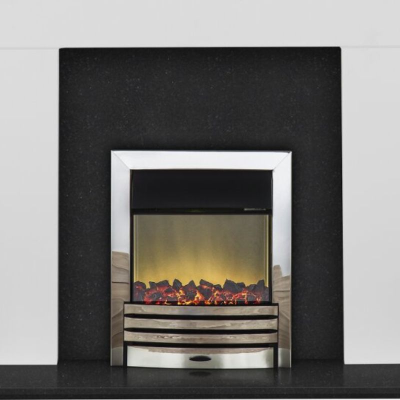 Adam Miami Fireplace Suite in Pure White and Granite with Eclipse Electric Fire in Chrome, 48 Inch