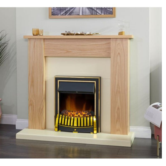 Adam New England Fireplace in Oak & Cream with Elan Electric Fire in Brass, 48 Inch