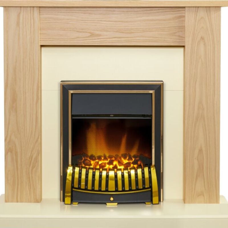 Adam New England Fireplace in Oak & Cream with Elan Electric Fire in Brass, 48 Inch
