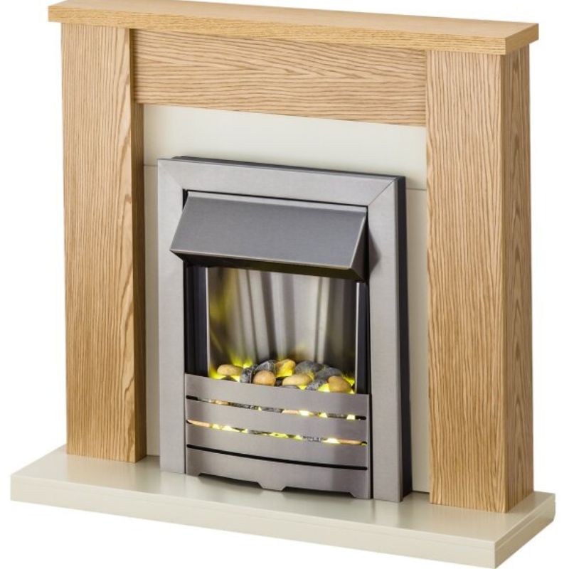 Adam Solus Fireplace in Oak with Helios Electric Fire in Brushed Steel, 39 Inch