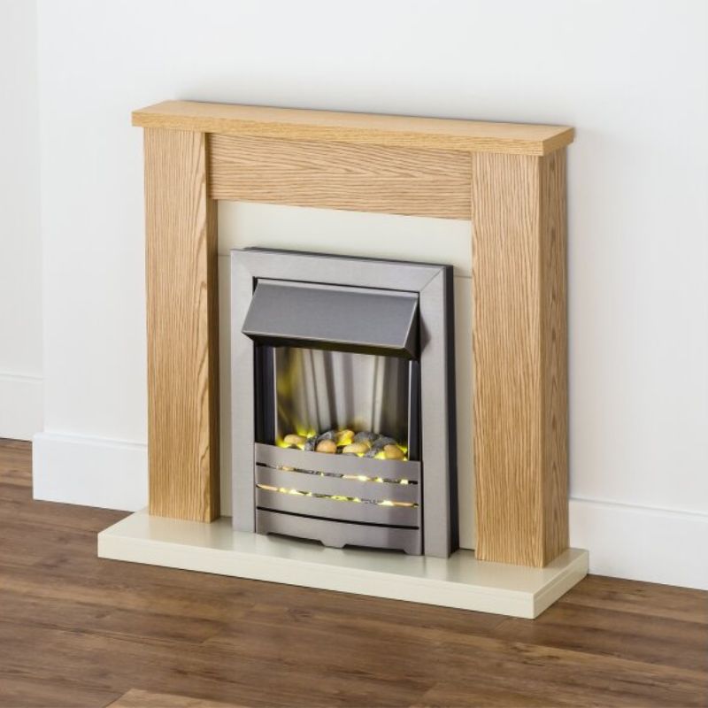 Adam Solus Fireplace in Oak with Helios Electric Fire in Brushed Steel, 39 Inch