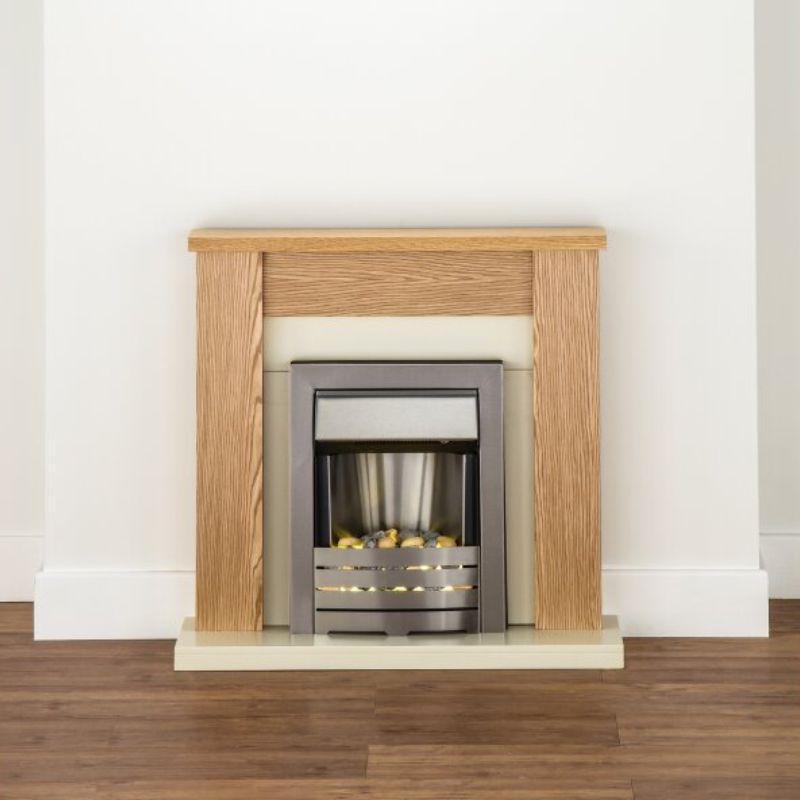 Adam Solus Fireplace in Oak with Helios Electric Fire in Brushed Steel, 39 Inch