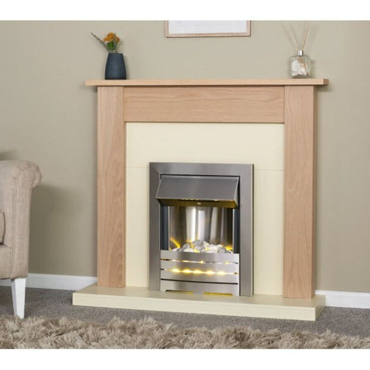 Adam Southwold Fireplace in Oak & Cream with Helios Electric Fire in Brushed Steel, 43 Inch