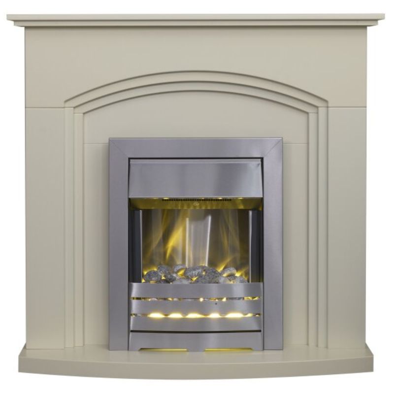 Adam Truro Fireplace in Cream with Helios Electric Fire in Brushed Steel, 41 Inch